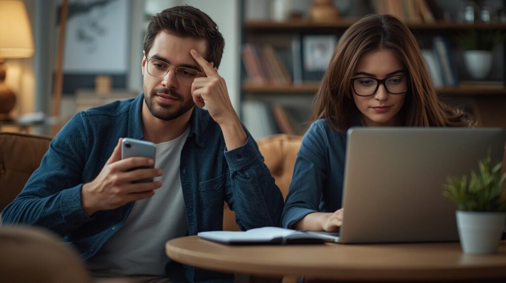 a man watching an educational video on his